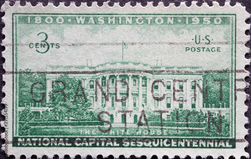 USA - Circa 1950 : a postage stamp printed in the US showing the Executive Mansion White House: National Capitol Sesquicentennial