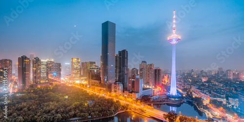 High angle night view of CBD in Shenyang  Liaoning  China