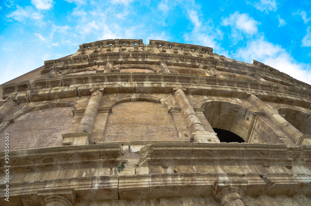 Closeup of the Coliseum in Rome, Italy