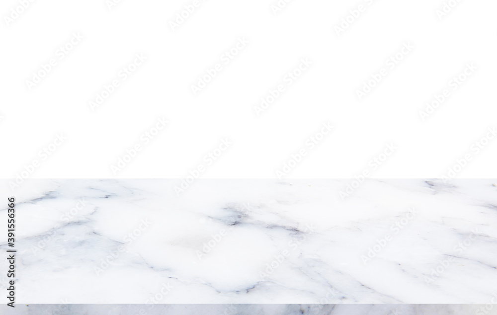 Empty top of white marble stone table on white background. can be used for product display