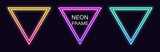 Gradient neon triangle Frame. Vector set of triangular neon Border with double outline