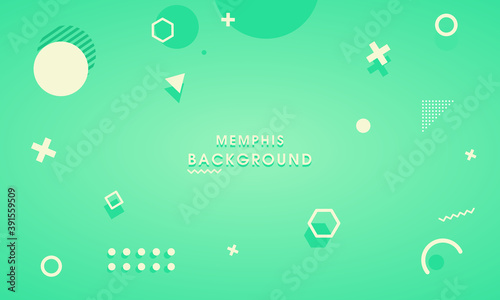 Memphis geometric background with abstract shapes green pallete. Graphic pattern, texture for poster, card, social media covers. Funky abstract memphis pattern. Geometry banner in retro style. vector
