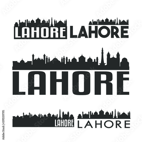 Lahore Pakistan Flat Icon Skyline Vector Silhouette Design Set Logos.
