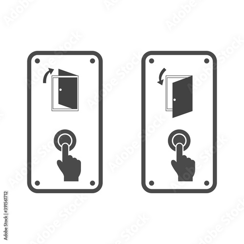 Set intercom icon. Push or pull door. Open the door. Push button. Vector