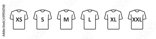 T-shirt size. Clothing size label or tag. From XS to XXL. Vector photo