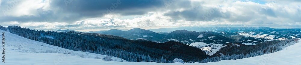 Panoramic view from mountain Zakhar Berkut, Carpathian mountains, Ukraine. Horizontal outdoors shot Panoramic view from mountain Zakhar Berkut, Carpathian mountains, Ukraine. Horizontal outdoors shot