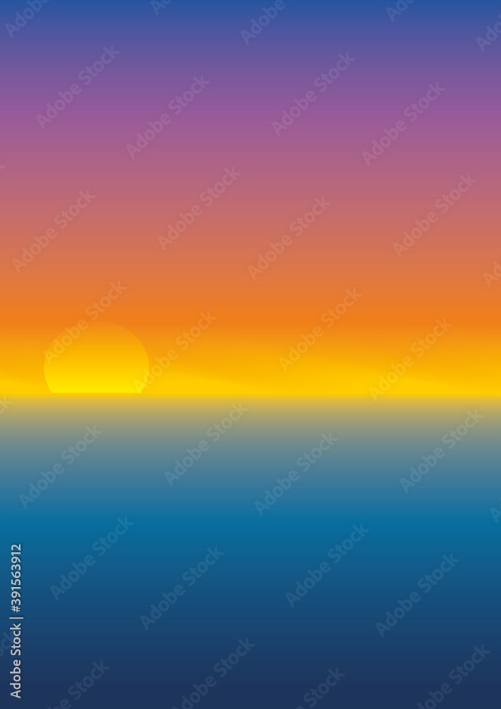 Colorful sunset in dimension of A4. Each change of color is in 100 steps and makes it therefor perfect for big prints. Vector illustration. EPS10.