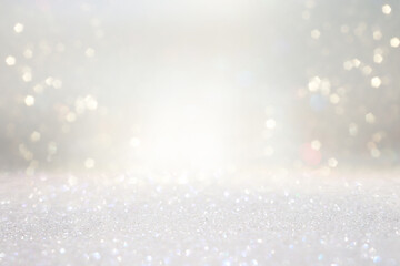 glitter vintage lights background. silver, gold and white. de-focused