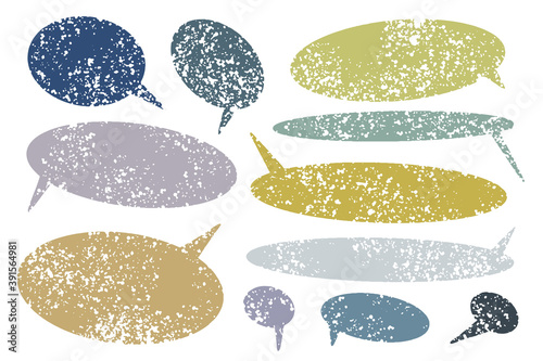 Hand drawn callout clouds. Speech bubble set various roundish shapes and colors. Vector textured elements for designs.