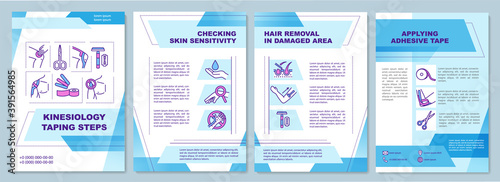 Kinesiology taping brochure template. Skin sensitivity. Hair removal. Flyer, booklet, leaflet print, cover design with linear icons. Vector layouts for magazines, annual reports, advertising posters