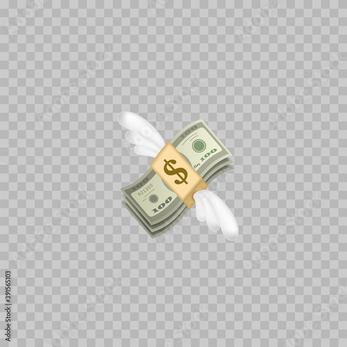 Flying money emoji with wings. Dollar stack. Vector