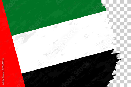 Horizontal Abstract Grunge Brushed Flag of United Arab Emirates on Transparent Grid.