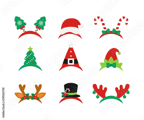 Christmas decorations icons set. Cute headbands. Vector