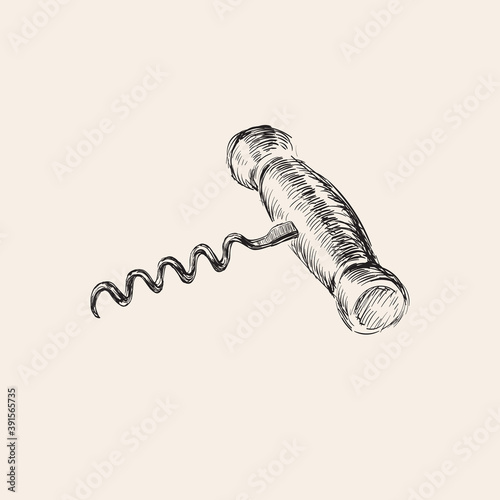 Corkscrew Hand Drawing Vector Illustration. Vintage style.