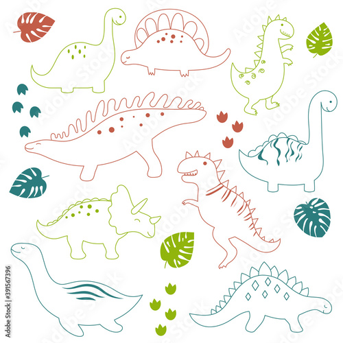 Set of little cute dinosaurs