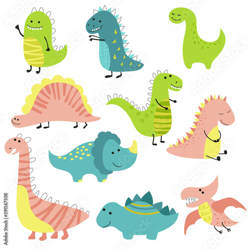 Set of little cute dinosaurs