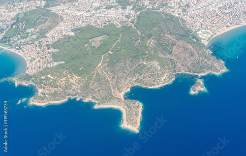 Fototapeta Naklejka Na Ścianę i Meble -  Aerial view over Kalemlik peninsula in Ozdere coastal resort town in Izmir province in Turkey.