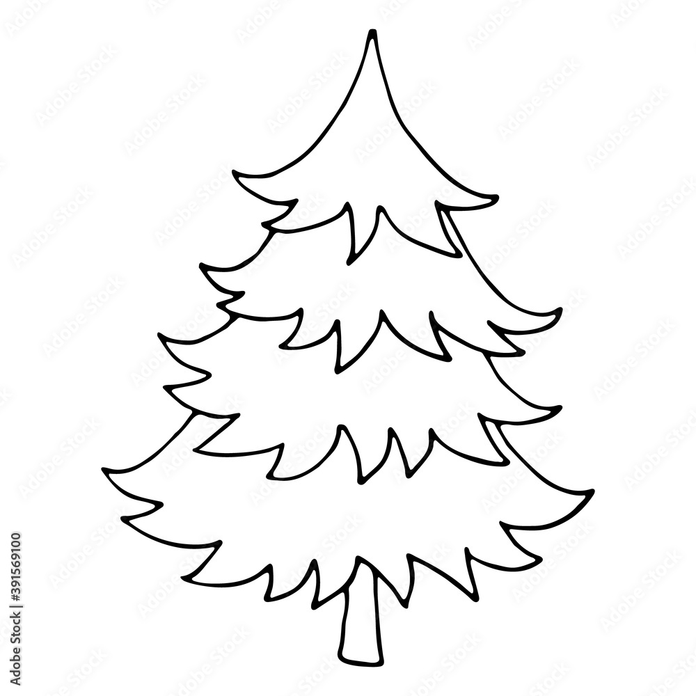 Obraz premium Hand drawn christmas tree isolated on white