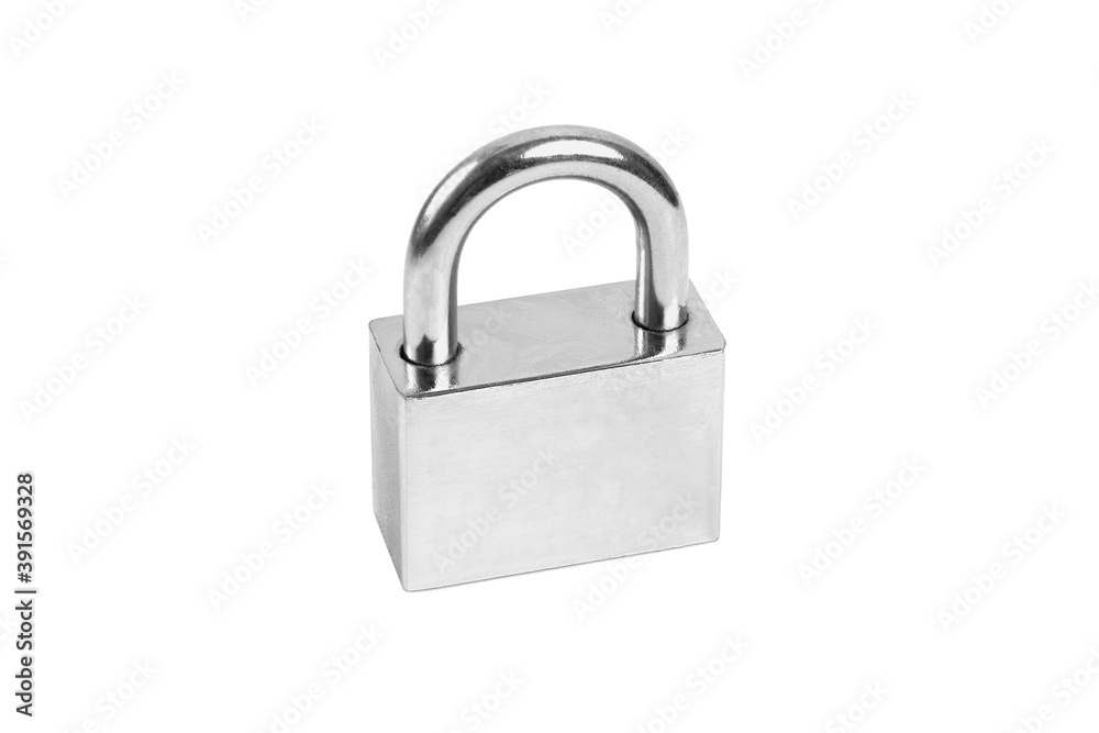 Locked silver padlock on a white background. Locked silver padlock on a white background.