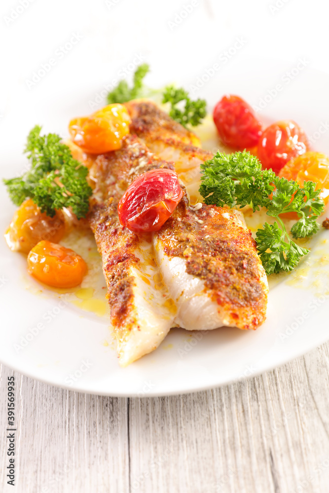 fish fillet with baked tomato and herb fish fillet with baked tomato and herb