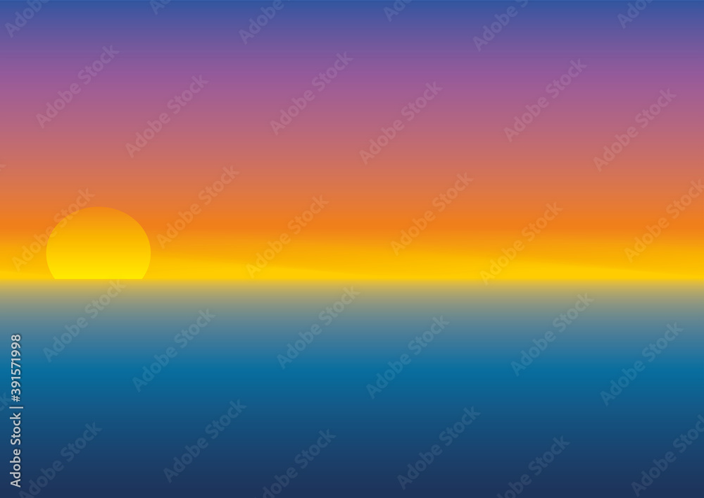 Sunset over the sea. Each change in color is in 100 steps, therefor very god for big prints. Vector illustration. EPS10.