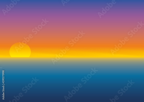 Fototapeta Naklejka Na Ścianę i Meble -  Sunset over the sea. Each change in color is in 100 steps, therefor very god for big prints. Vector illustration. EPS10.