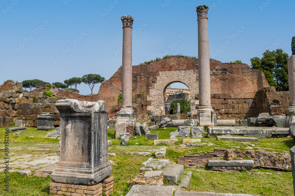 columns and ruins of the famous Roman Forum in Rome