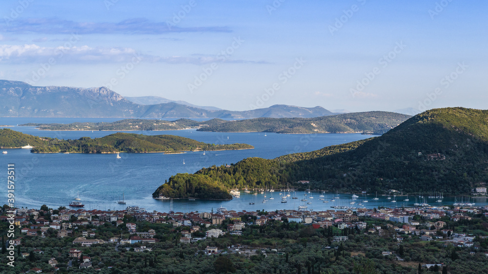 Panoramic view of Nidri town, Lefkada, Greece.
