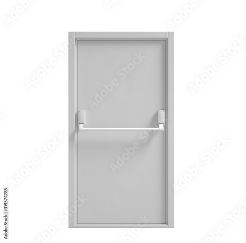 emergency white fire exit door isolated on white background. 3d render