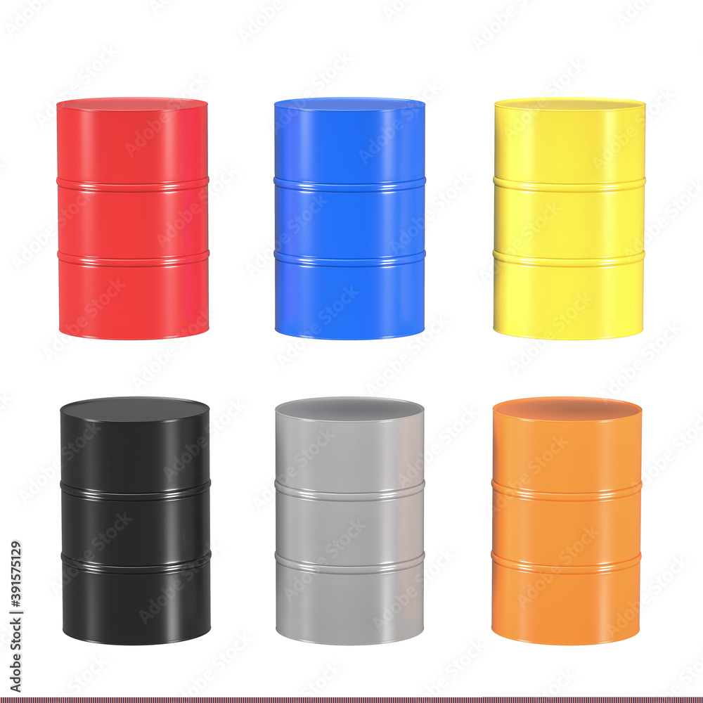 Colorful blank chemical tank, oil drum on white background. 3d render Colorful blank chemical tank, oil drum on white background. 3d render