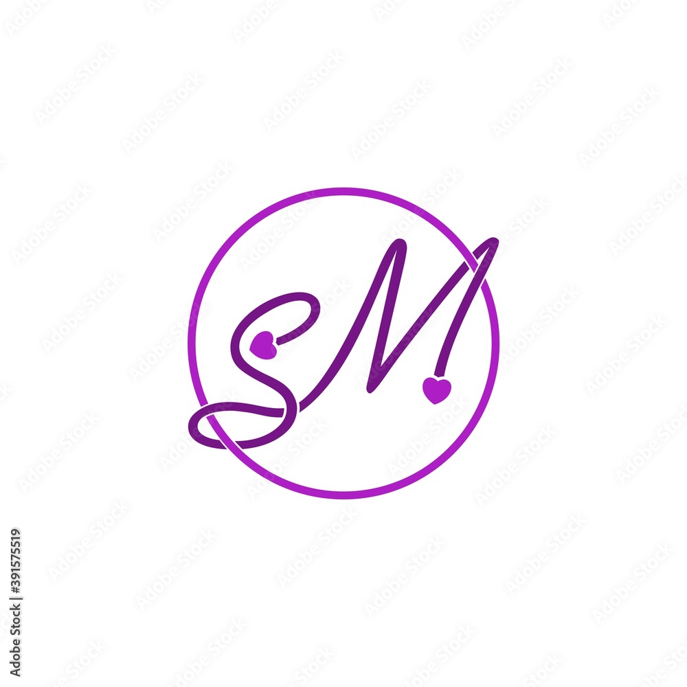 Love Initial Letter SM Logo Design isolated on white background ...