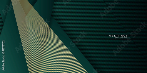 Luxury green background combine with glowing golden lines. Overlap layer textured background 