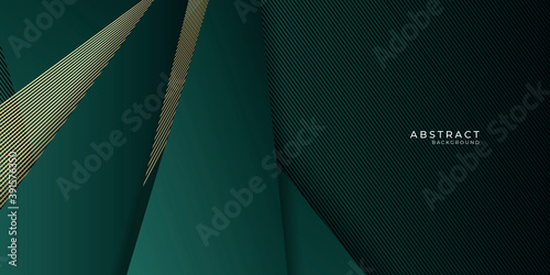Luxury green background combine with glowing golden lines. Overlap layer textured background 