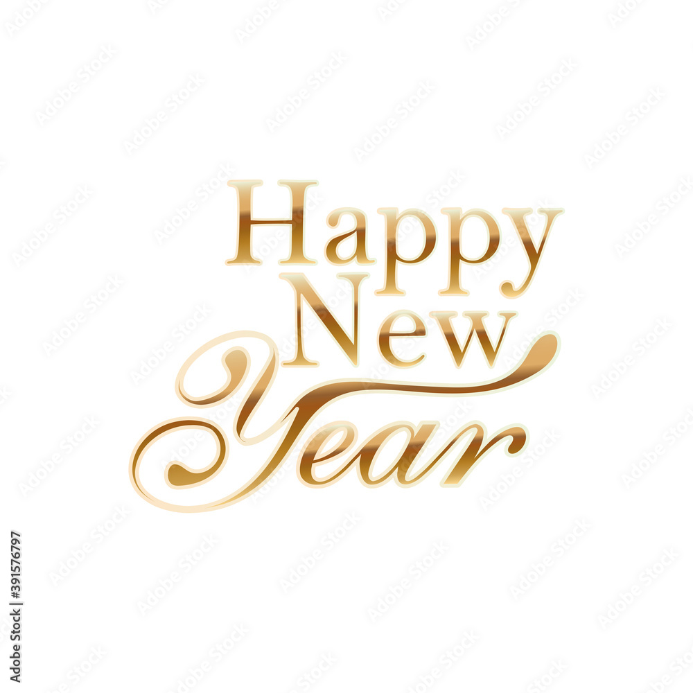 Fototapeta premium happy new year in golden lettering in withe background