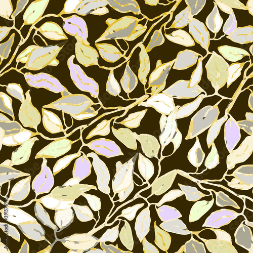 Vector seamless background with colorful watercolor illustration of foliage and plants. Can be used for wallpaper, pattern fills, web page, surface textures, textile print, wrapping paper