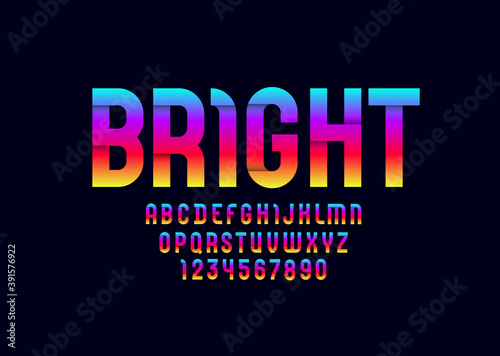 Bright modern high font, condensed alphabet, uppercase Latin letters from A to Z and Arab numbers from 0 to 9 for you designs, vector illustration 10EPS