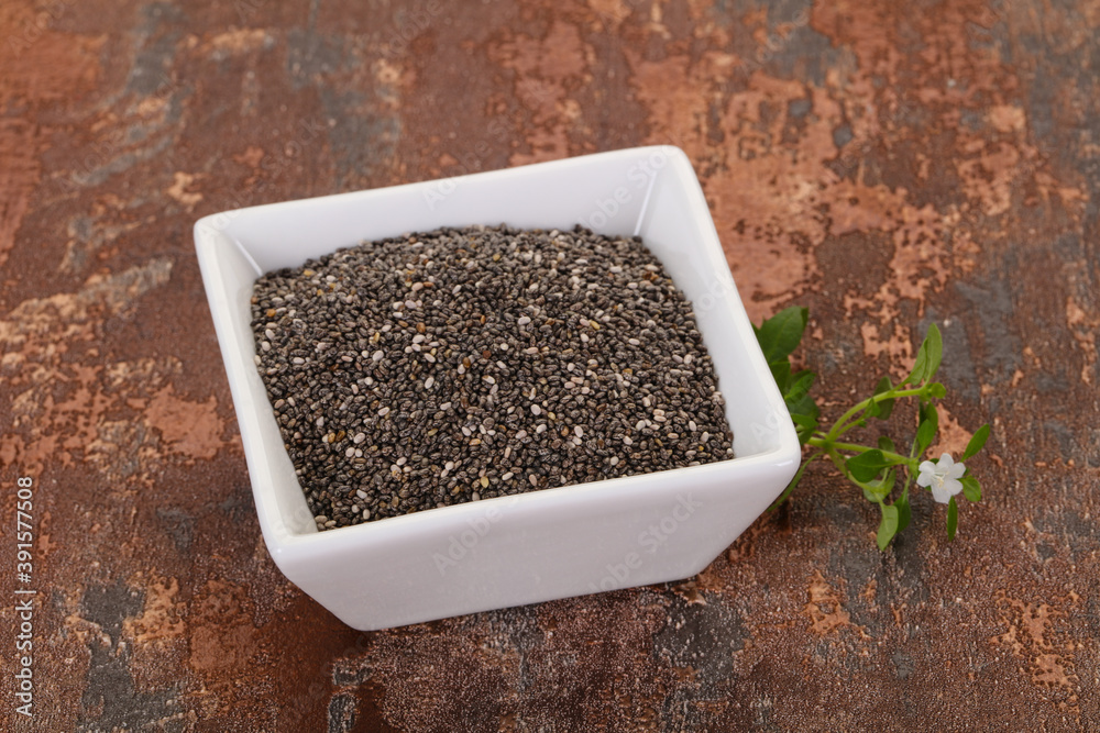 Dietary Chia seeds in the bowl Dietary Chia seeds in the bowl