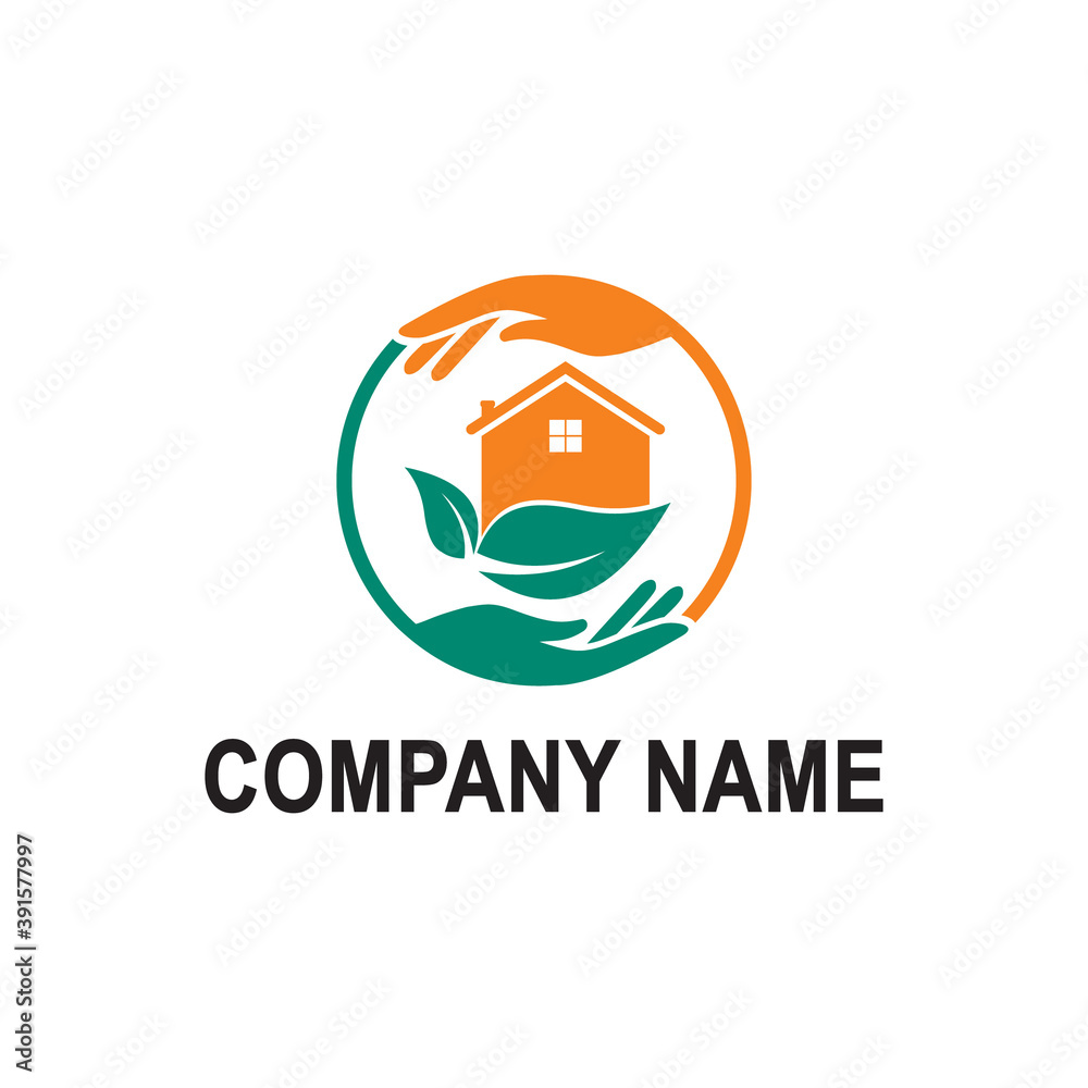 hand and house leaf logo vector