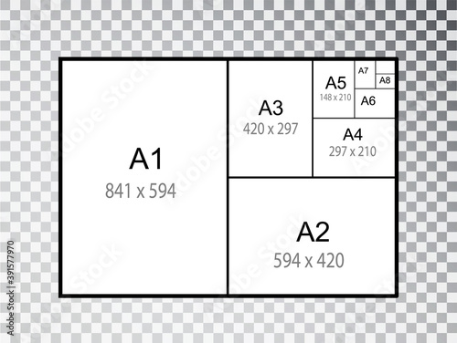 IInternational A series paper size formats isolated on transparent background