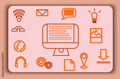 Abstract social media technology computer and icon style. social movement. icon technology and shadow background. paper cut wallpaper and minimal tone. design esp10.