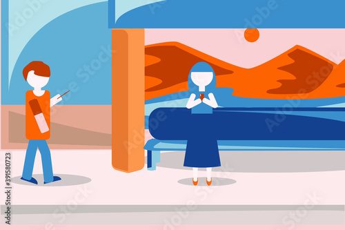 Abstract social network in the city. good morning go to the work. community and communication. for smooth vector and wait the bus in the city wallpaper. relax picture. design esp10.