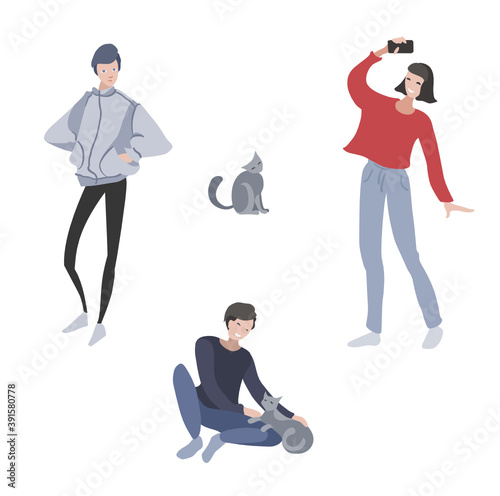 young people caracters - set of a digital illustratios in a cold colors