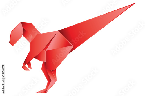 Red origami velociraptor