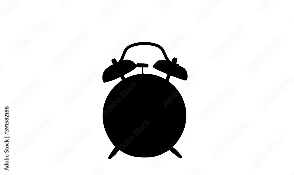 A black silhouette alarm clock. Isolated white background. Alarm clock view profile.
