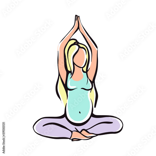  Pregnant girl doing yoga for pregnant women. Fitness, sports for pregnant women 