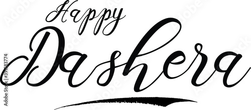 Happy Dashera Calligraphy Black Color Text On White Background