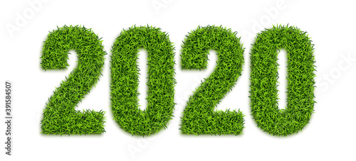 Green Grass Numbers 2020 Isolated on White Background