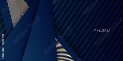Abstract template dark blue luxury premium background with luxury triangles pattern and gold lighting lines.  Blue gold business corporate modern concept
