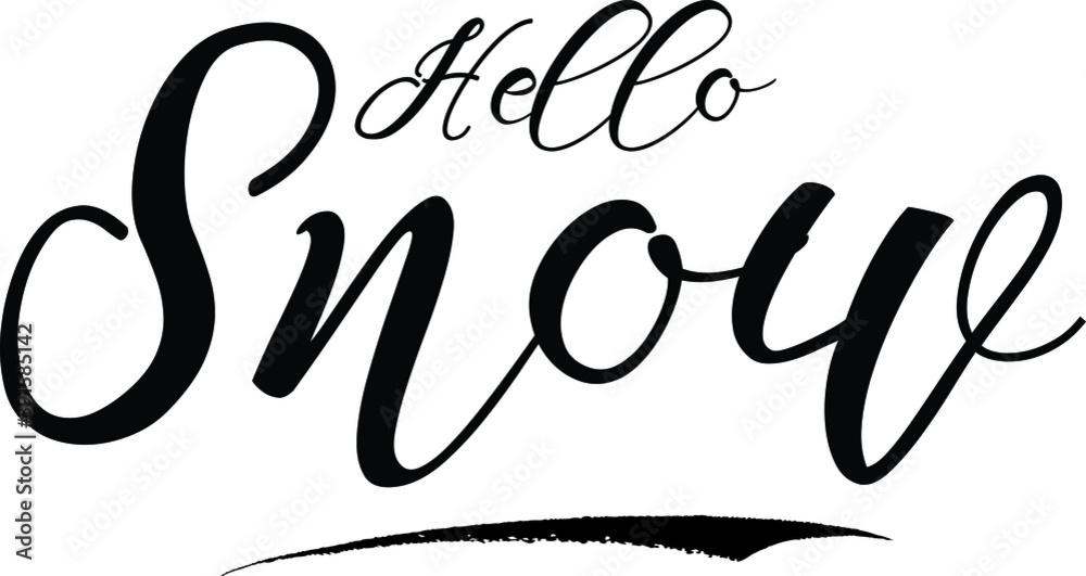 Hello Snow Bold Calligraphy Black Color Text On White Background