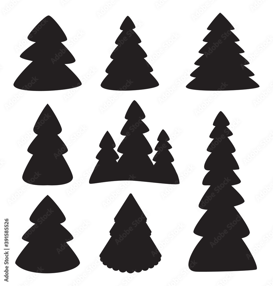 Fototapeta premium Hand Drawn Christmas Tree Icon Set Isolated on White Background